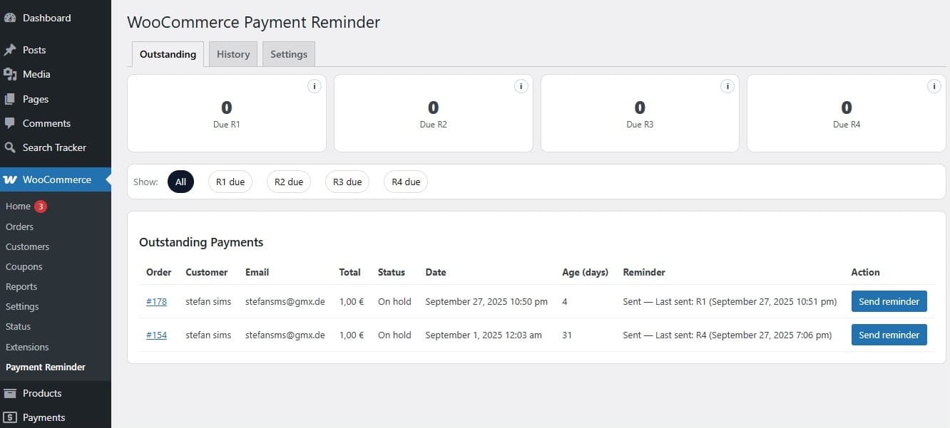 Outstanding payments dashboard